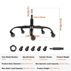 Toimistotuolin jalkaristikko 710 mm musta 1134 kg kantavuus kaasujousella ja rullilla