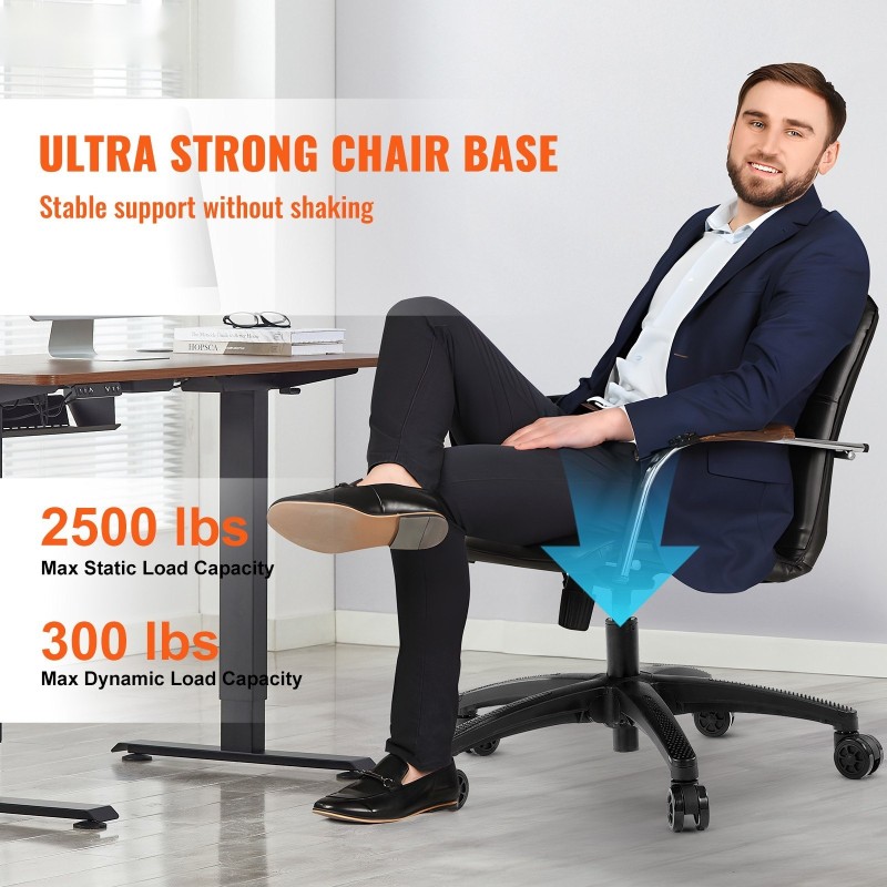 Toimistotuolin 28 tuuman jalkaristikko vahvistetut jalat 1134 kg kantavuus 5 rullaa musta