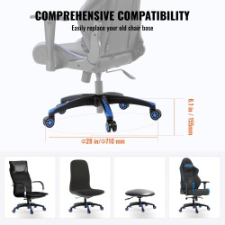 Toimistotuolin viisisakarainen jalusta 710 mm halkaisija 5 pyörää 1134 kg kantavuus