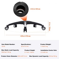 Toimistotuolin vahvistettu jalkaristikko 28 tuuman 5 pyörää 1134 kg musta ja valkoinen