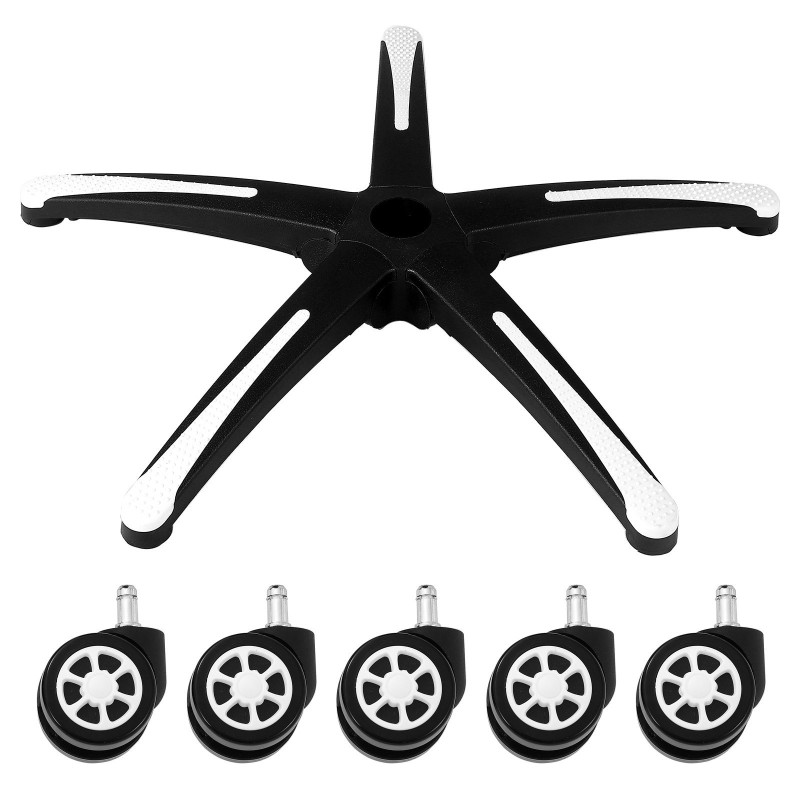 Toimistotuolin vahvistettu jalkaristikko 28 tuuman 5 pyörää 1134 kg musta ja valkoinen