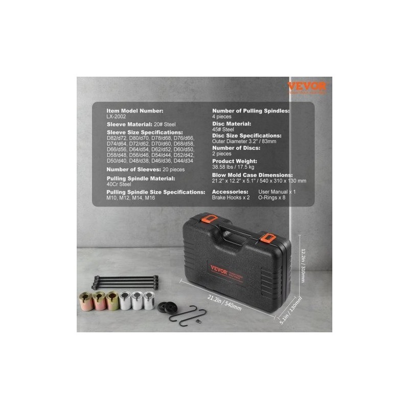 26-osainen holkkien veto- ja asennussarja teräsosilla henkilöautoihin ja hyötyajoneuvoihin