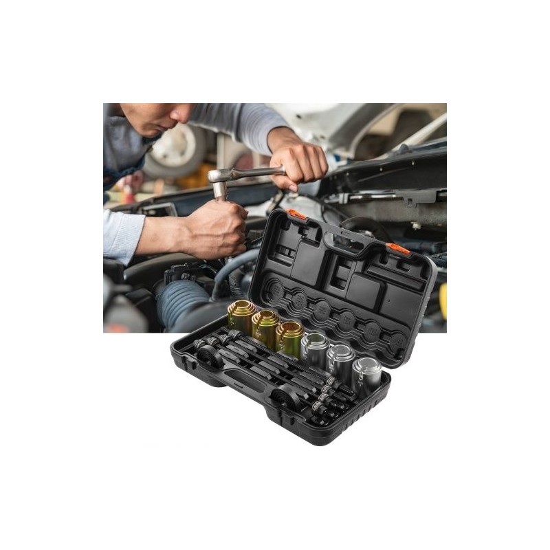 26-osainen holkkien veto- ja asennussarja teräsosilla henkilöautoihin ja hyötyajoneuvoihin