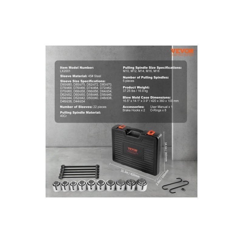 Holkkilaakerin irrotus ja asennussarja 27 osaa holkit terästä kantolaukussa