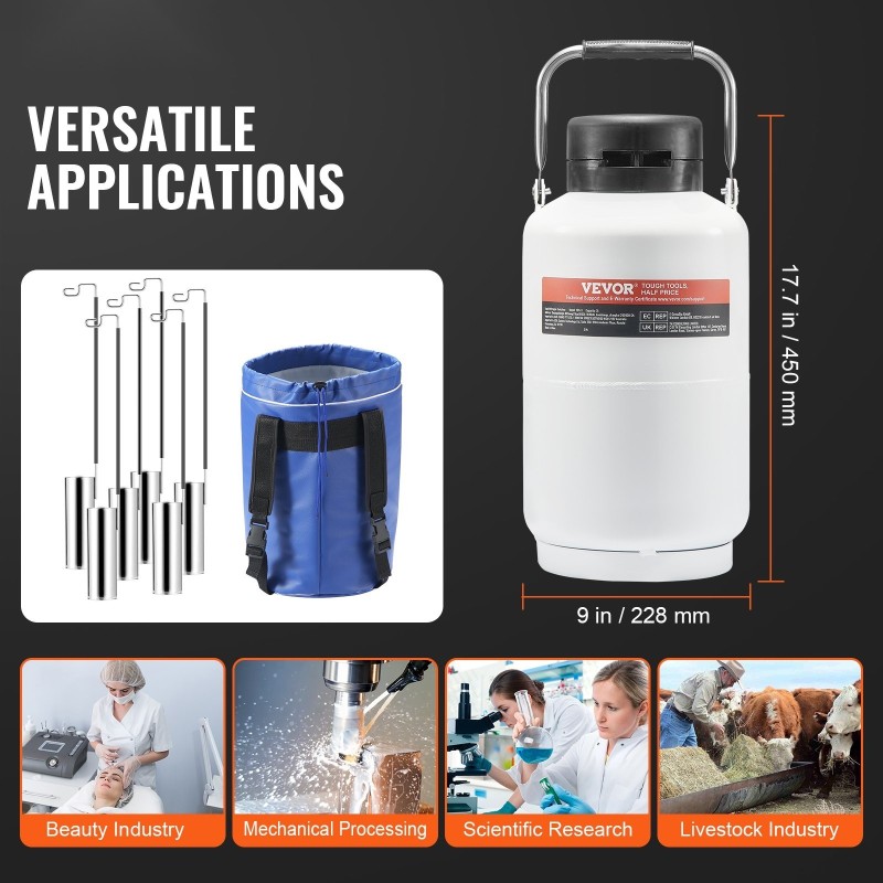 Nestetypen säiliö 3 l ilmailuluokan alumiiniseos tyhjiöeristetty 6 kanyylia kantolaukulla