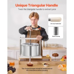 Hedelmäpuristin ruostumattomasta teräksestä kaksitoista litraa pöytämalli kaksi säiliötä kolmionmuotoisella kahvalla