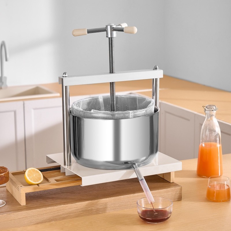Hedelmäpuristin ruostumattomasta teräksestä kaksitoista litraa pöytämalli kaksi säiliötä kolmionmuotoisella kahvalla