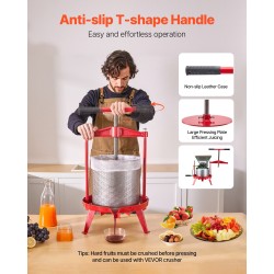 Hedelmäpuristin manuaalinen pystymallinen ruostumattomasta teräksestä neljäntoista litran T-kahvalla