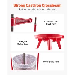 Hedelmäpuristin manuaalinen pystymallinen ruostumattomasta teräksestä neljäntoista litran T-kahvalla