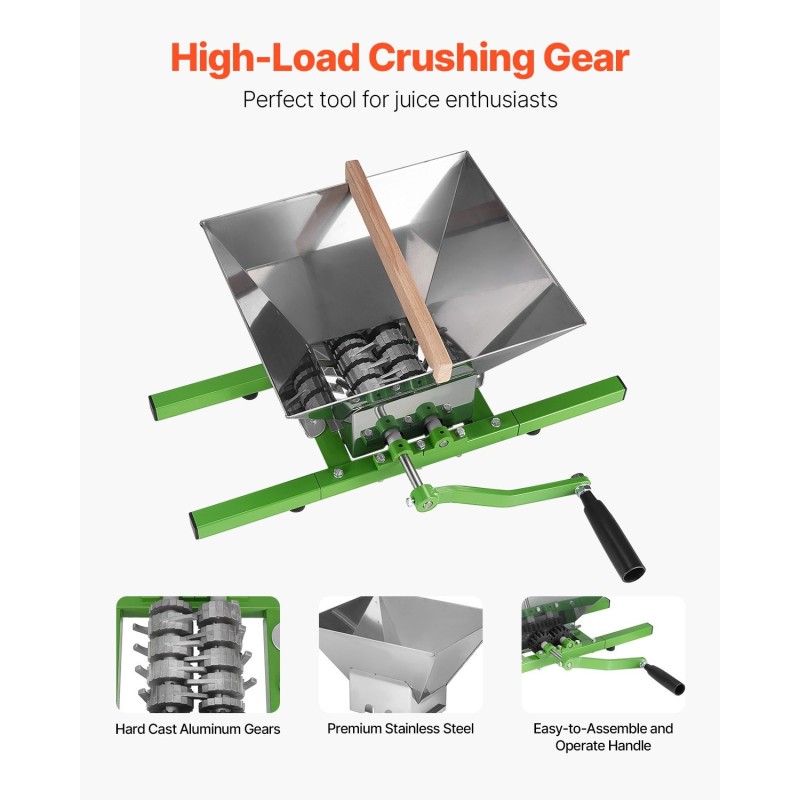 Hedelmä- ja omenamurskain ruostumatonta terästä 7 l käsikäyttöinen viiniin ja siideriin