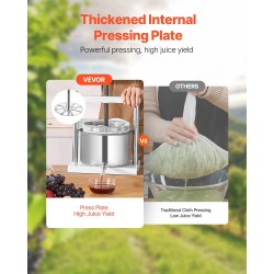 Käsikäyttöinen pöytämallinen hedelmä- ja viinipuristin 5 litraa 2 ruostumatonta terässäiliötä kolmionmuotoinen kahva