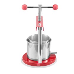 Pöytämallinen manuaalinen hedelmäpuristin 1 65 l 2 ruostumattomasta teräksestä valmistettua tynnyriä