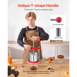 Pöytämallinen manuaalinen hedelmäpuristin 1,65 l 2 ruostumattomasta teräksestä valmistettua tynnyriä