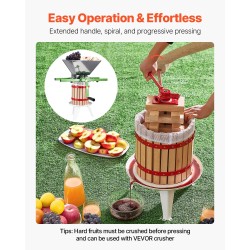 Manuaalinen pystymallinen hedelmä- ja viinipuristin 12 l pyökkipuinen kori metallirunko 8 tukipalikkaa