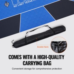 Pokerialusta luonnonkumipohjalla ja kangaspinnalla 1800 x 900 mm 6–8 pelaajalle sininen kantolaukku