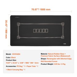 Pokeripöytämatto vedenpitävällä kangaspinnalla luonnonkumipohja 1800×900 mm 6–8 pelaajalle musta