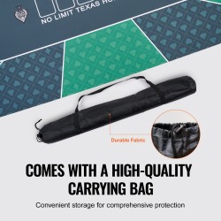 Pokerimatto 180x90 cm vihreä luonnonkumipohjainen kangaspinta 6–8 pelaajalle taitettava kantolaukulla