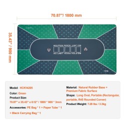 Pokerimatto 180x90 cm vihreä luonnonkumipohjainen kangaspinta 6–8 pelaajalle taitettava kantolaukulla