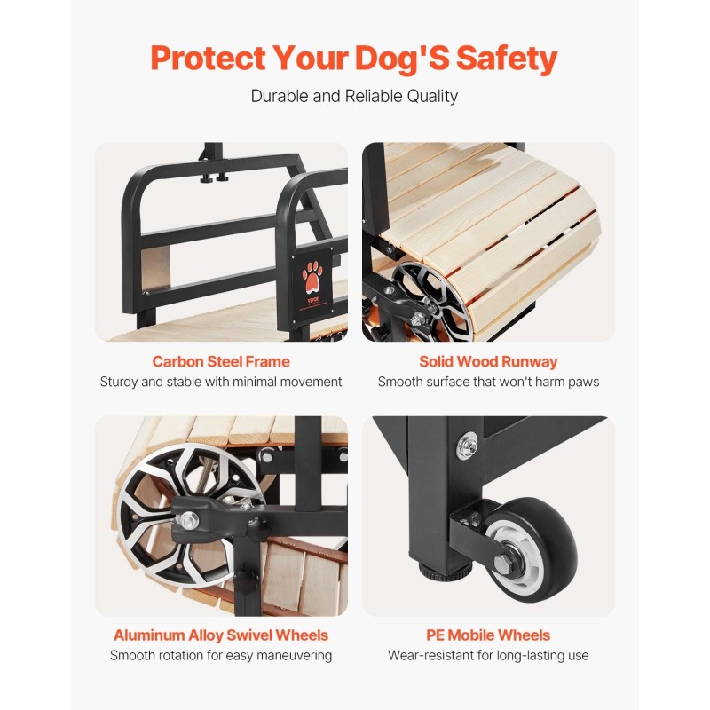 Sähkötön koirien juoksumatto hiiliteräsrunko puujuoksualusta 44,5 cm keskikokoisille ja suurille koirille