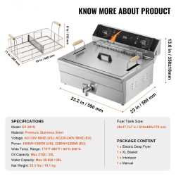 Sähköinen työtasomallinen syvärasvakeitin ruostumatonta terästä 20 litran öljytilavuudella 3000 wattia