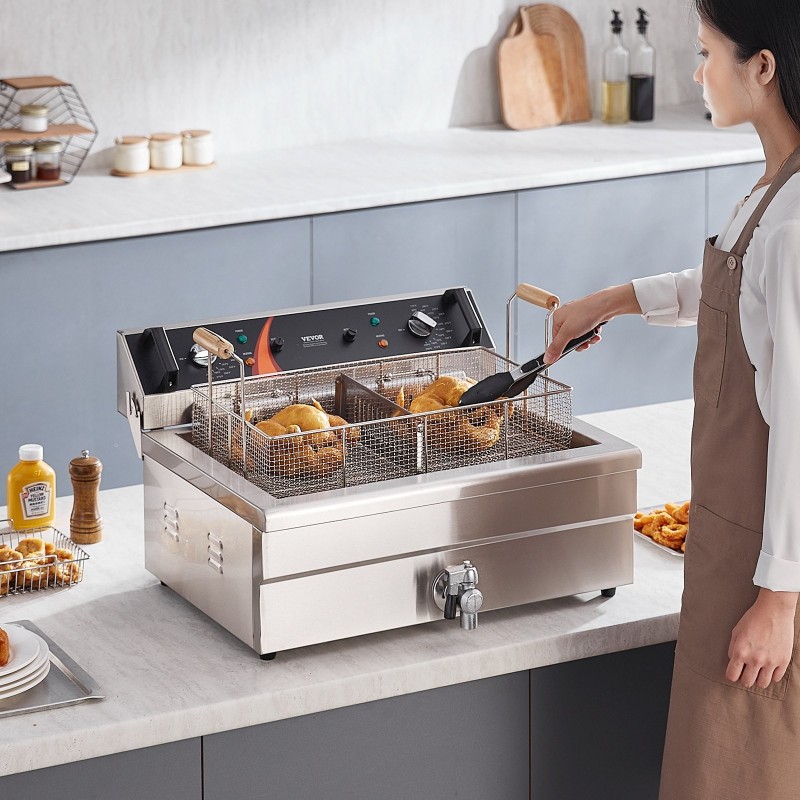 Sähköinen työtasomallinen syvärasvakeitin ruostumatonta terästä 20 litran öljytilavuudella 3000 wattia
