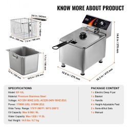 Uppopaistin pöytämalli ruostumaton teräs 11,5 l 3100 W ammattikäyttöön
