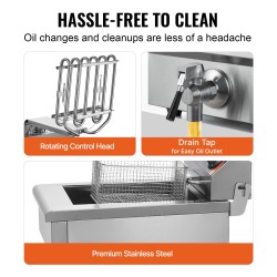 Pöytämallinen sähköinen uppopaistinkone yhden altaan ruostumatonta terästä kolmetuhatta wattia yhdeksän litraa