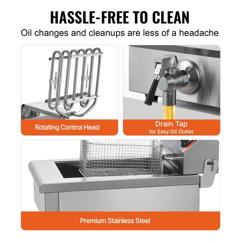 Pöytämallinen sähköinen uppopaistinkone yhden altaan ruostumatonta terästä kolmetuhatta wattia yhdeksän litraa