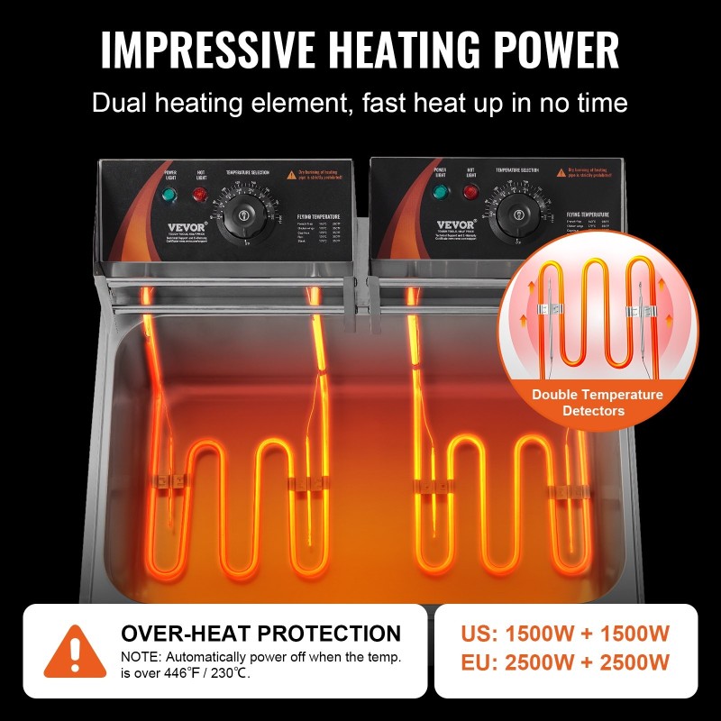 Sähköinen uppopaistinkattila ruostumatonta terästä 12 l öljykapasiteetti 3 irrotettavaa koria ammattikeittiöön