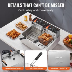 Sähköinen uppopaistinkattila ruostumatonta terästä 12 l öljykapasiteetti 3 irrotettavaa koria ammattikeittiöön