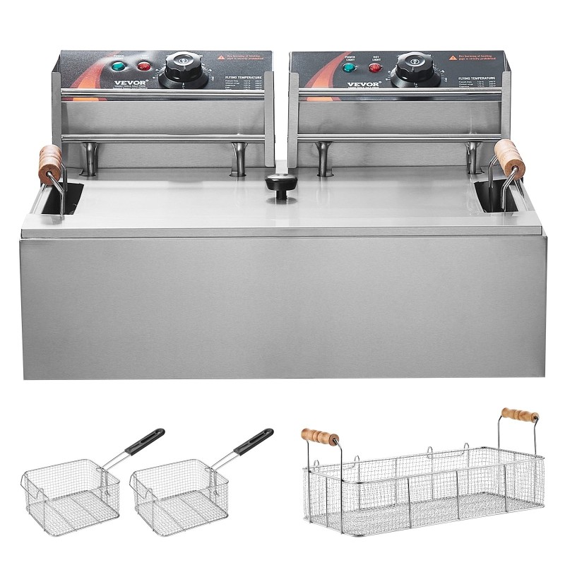 Sähköinen uppopaistinkattila ruostumatonta terästä 12 l öljykapasiteetti 3 irrotettavaa koria ammattikeittiöön