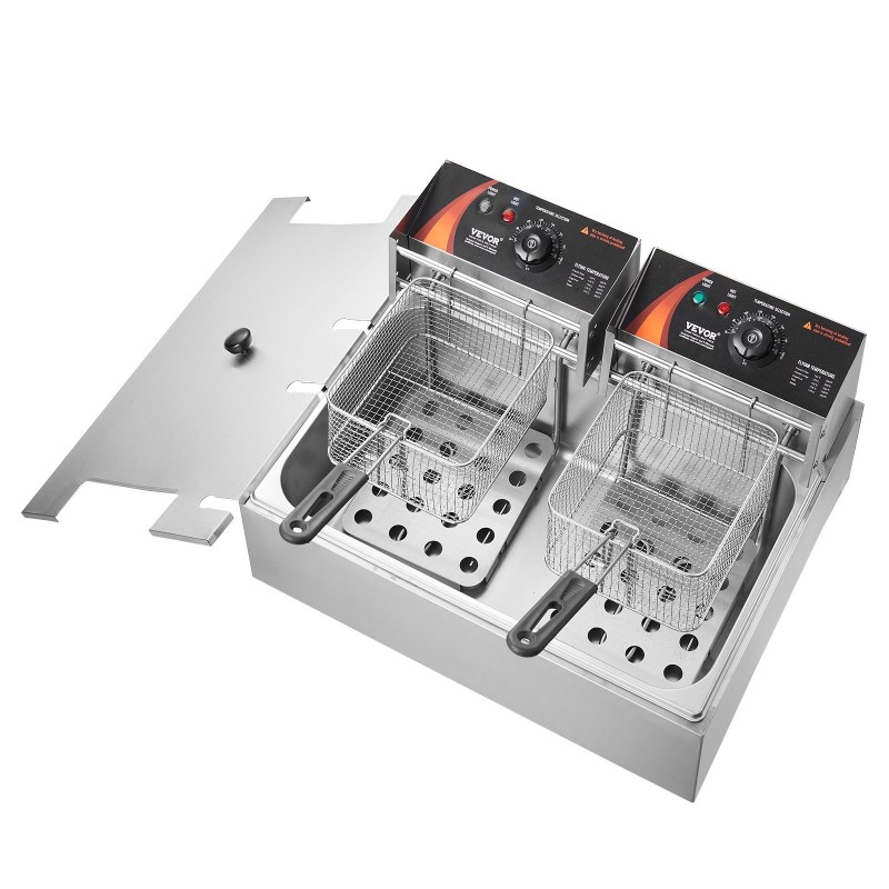 Sähköinen uppopaistinkattila ruostumatonta terästä 12 l öljykapasiteetti 3 irrotettavaa koria ammattikeittiöön