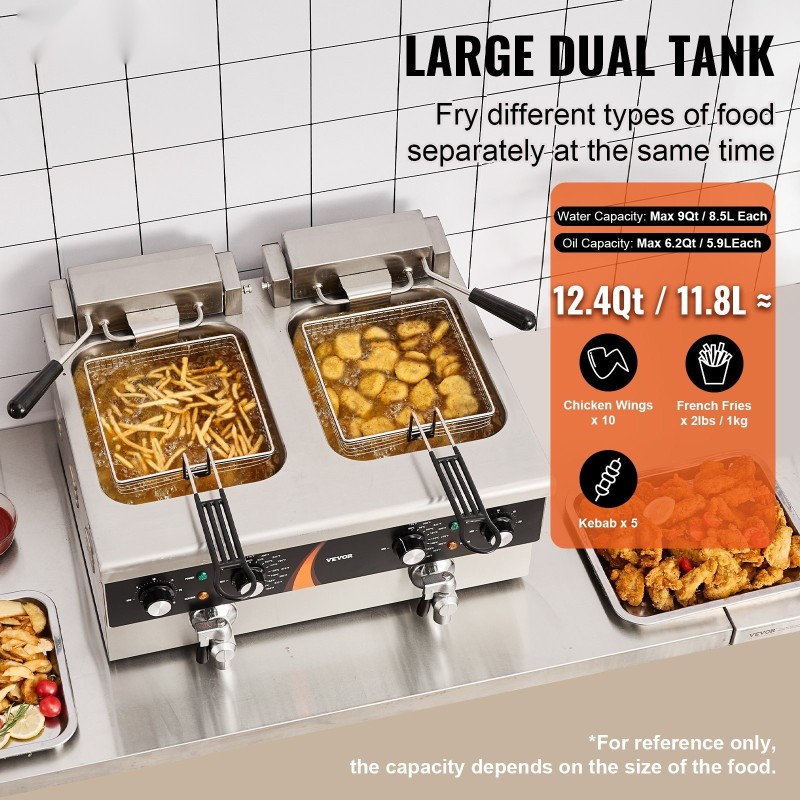 Sähköinen kaksisäiliöinen rasvakeitin ruostumatonta terästä kaksi 8,5 litran säiliötä ammattikeittiöön