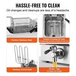 Sähköinen kaksisäiliöinen rasvakeitin ruostumatonta terästä kaksi 8,5 litran säiliötä ammattikeittiöön