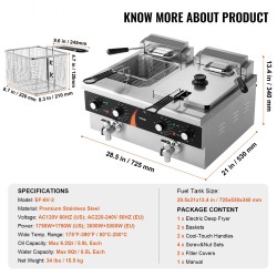 Sähköinen kaksisäiliöinen rasvakeitin ruostumatonta terästä kaksi 8,5 litran säiliötä ammattikeittiöön