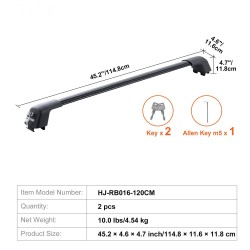 Kattotelineen poikittaiskiskot alumiini ja nailon 120 cm 2 kpl urallisiin sivukaiteisiin