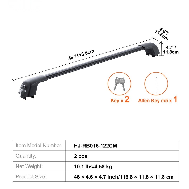 Kattotelineen lukittavat poikkipalkit 122,9 cm 2 kpl urallisille kattokaiteille ilman rakoa