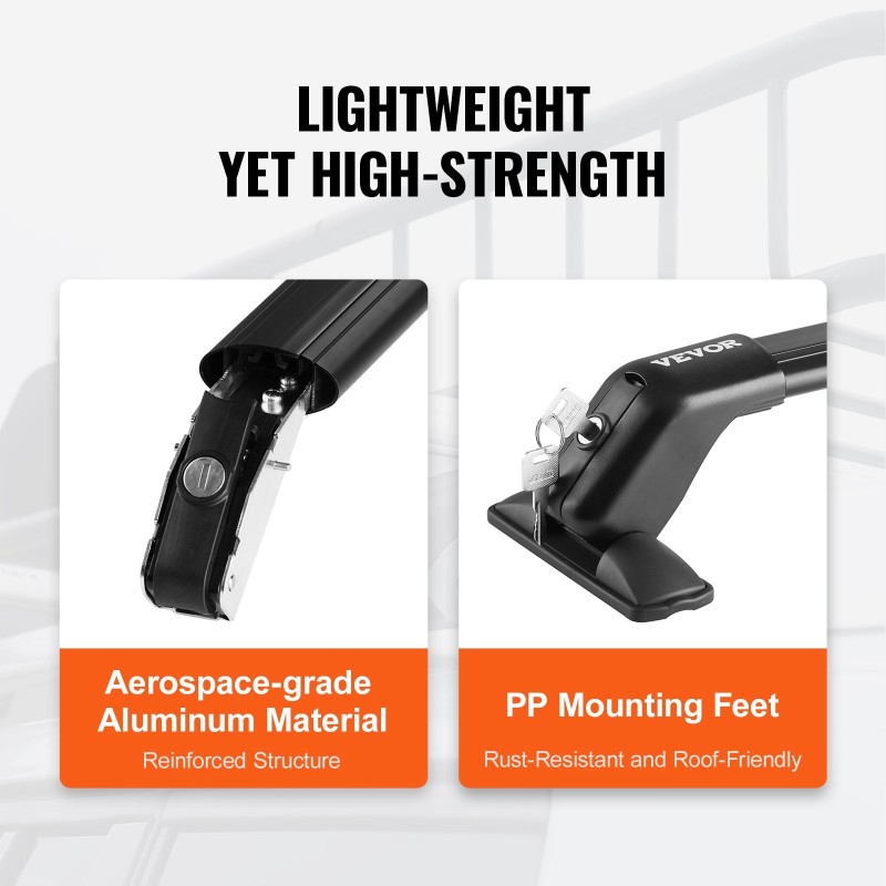 Alumiiniset kattokaiteet autoon ilman sivukaiteita 70 kg kantavuus säädettävät ja lukittavat