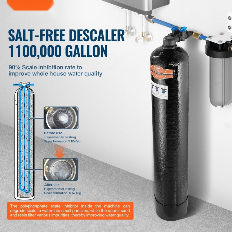 Koko talon suolaton kalkinpoistaja vedenpuhdistin kaupunkivedelle 1 tuuman ja 3/4 tuuman liitännöillä