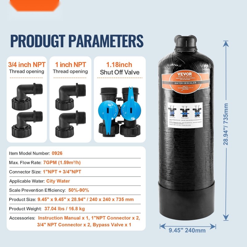 Suolaton vedenpehmennin kaupunkivedelle 1 ja 3/4 tuuman liitännöillä 2–3 hengen talouksille