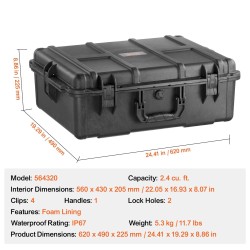 Kovakotelo IP67 vedenpitävä 560×430×205 mm esileikattu vaahtomuovi lukitusreiät
