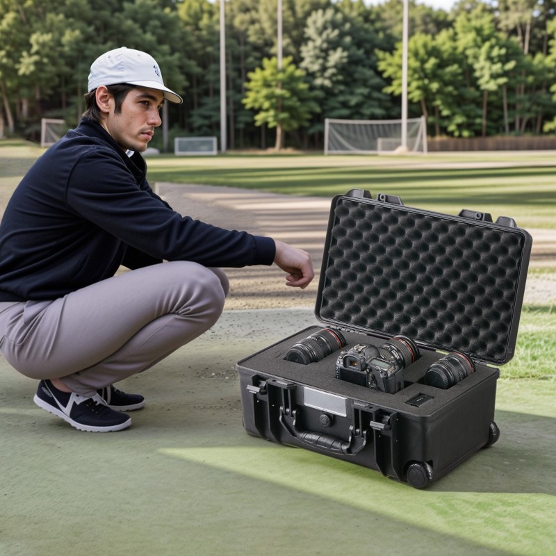 Kuljetuslaukku IP67-vesitiivis PU-vaahtovuorauksella pyörillä teleskooppivetokahvalla 550×340×240 mm