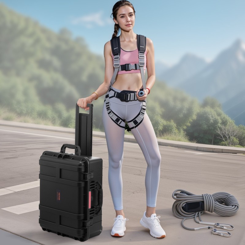 Säänkestävä polypropeenikotelo 2,5 kuutiojalkaa IP67-luokituksella pyörillä teleskooppikahvalla