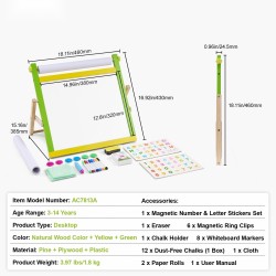 Pöytämallinen puinen kaksipuolinen piirustusteline lapsille magneettivalkotaulu liitutaulu paperirulla