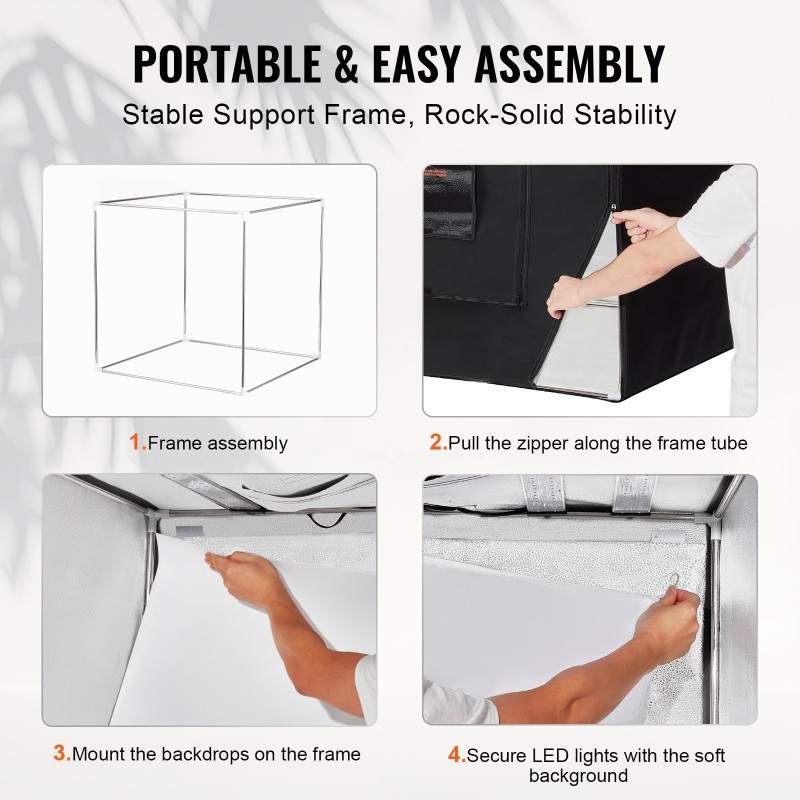 Valokuvausvalolaatikko 815x815x815 mm 210 LED-valoa 5600K värintoistoindeksi ≥95 5 irrotettavaa taustaa