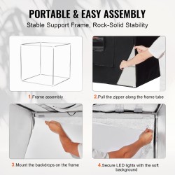 Valokuvausvalolaatikko 1000×1000×1000 mm 210 LED-valoa 5600 K verkkovirtasovitin