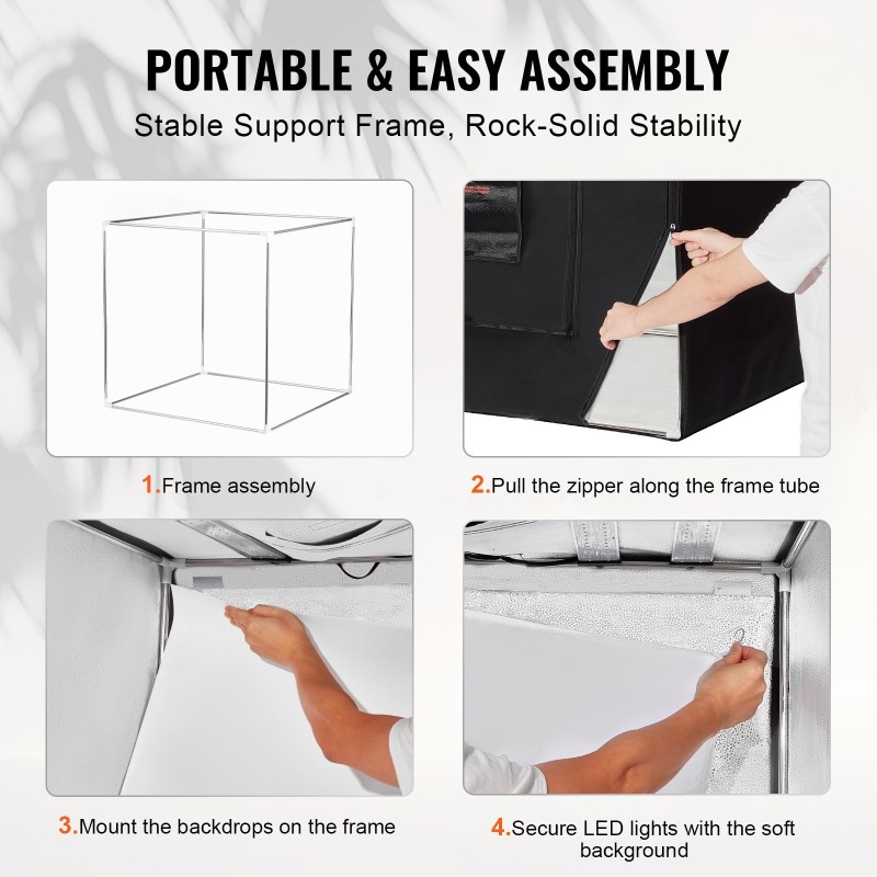 Valokuvausvalolaatikko 1000×1000×1000 mm 210 LED-valoa 5600 K verkkovirtasovitin