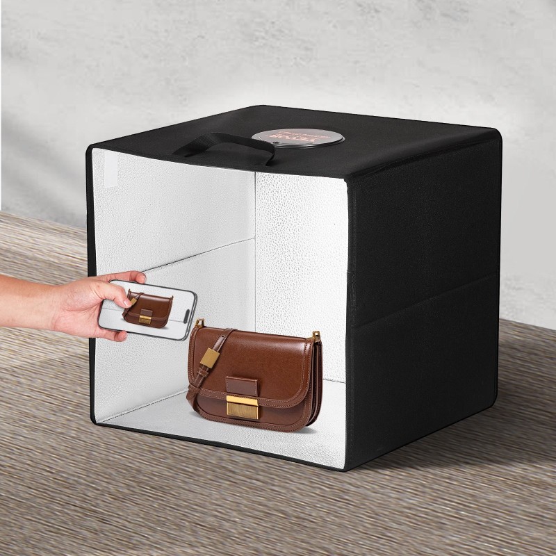 Valokuvausvaloteltta 410x400x390 mm 120 LED-helmeä 6 kaksipuolista taustakangasta 3000–5600K USB