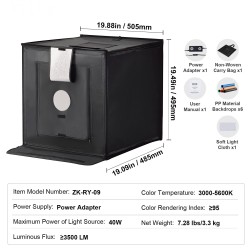 Valokuvausvalolaatikko 505x485x495 mm säädettävä värilämpötila 3000–5600K 160 LED 6 taustaa