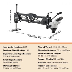 Korumikroskooppi portaattomasti säädettävä 7–45-kertainen suurennus jousivarsi USB-rengasvalo 360 asteen pallopuristin